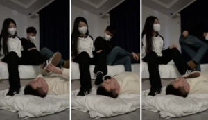 【精神小妹】女神在被窝里和男友亲热，绿奴卑微闻味-97LZTDGXFC-000003132703153